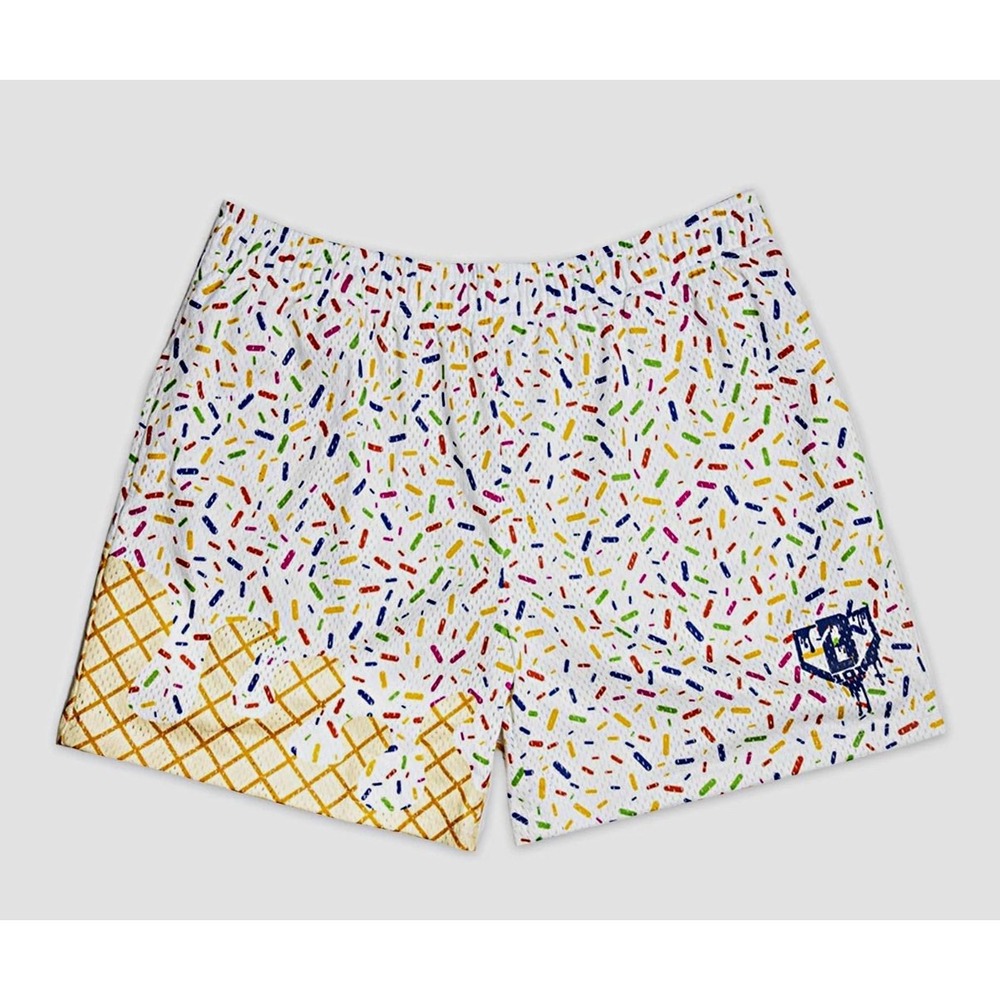 Baseball‎ Lifestyle 101 Mens Sprinkles Ice Cream Athletic Shorts White S NEW